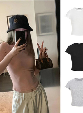 跨境东南亚修身短袖T恤女2025夏季韩系百搭显瘦掐腰上衣休闲百搭