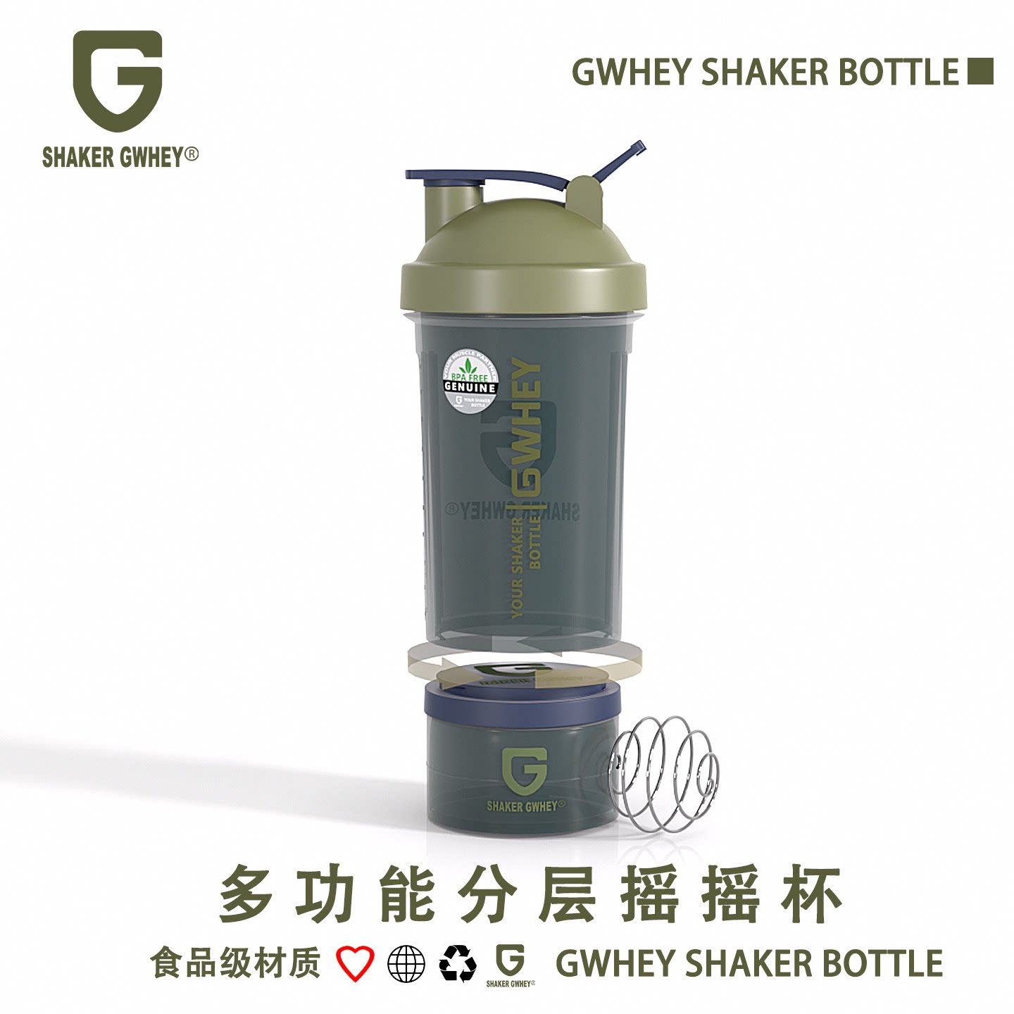 GWHEY食品级摇摇杯带粉盒刻度杯图片