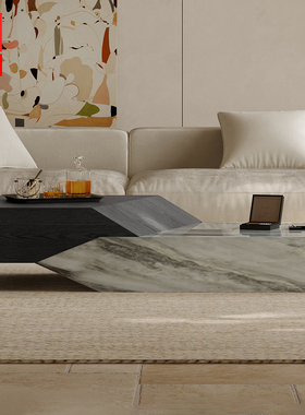 OWiWO 大理石方形茶几客厅别墅意式极简轻奢高端大气创意盒子茶台