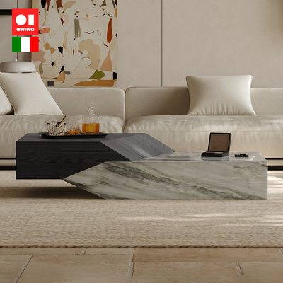 OWiWO 大理石方形茶几客厅别墅意式极简轻奢高端大气创意盒子茶台