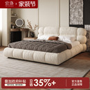 宜洛奶油风复古布艺床主卧储物床简约双人床网红布艺床雪尼尔大床