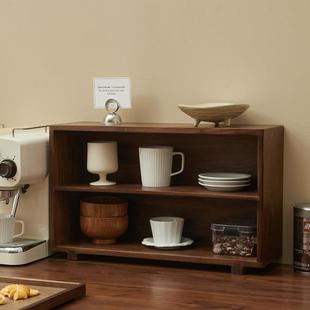 黑胡桃木双层置物架实木桌面防尘收纳盒咖啡杯子收纳架茶具收纳柜