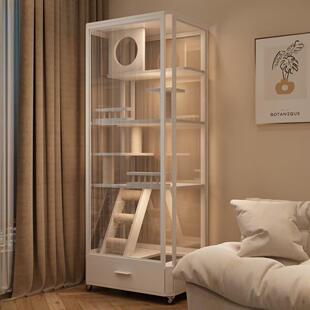 全景玻璃猫别墅家用实木猫笼子猫砂盆一体猫舍豪华猫屋子猫窝室内