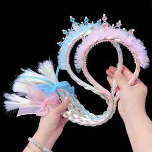 假发辫子儿童发箍公主带齿防滑合金皇冠头箍小女孩可爱不伤发发卡