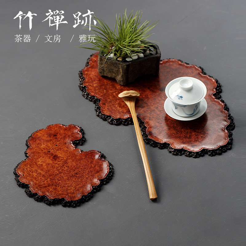 竹禅迹花梨瘿木茶盘 满瘤疤茶盘干泡台盆景底座机架花架红木摆件