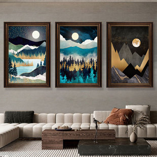 美式山水主题装饰画客厅群山风景高级感挂画玄关走廊简约现代墙画