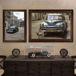 老爷车主题酒吧汽车文化墙复古中古风挂画客厅茶室古董车装饰画