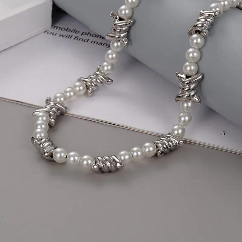 性别暗黑风小众设计感荆棘朋克拼接珍珠项链男女同款嘻哈锁骨链