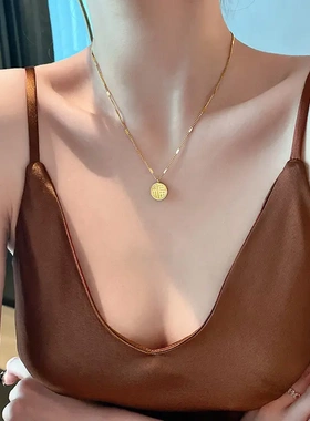 钛钢福字吊坠毛衣链项链女ins小众设计感轻奢福喜锁骨链百搭饰品