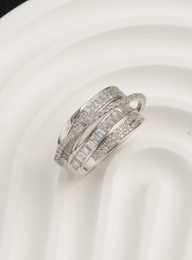 多层微镶锆石开口戒指女冷淡风小众轻奢高级感时尚个性百搭食指戒