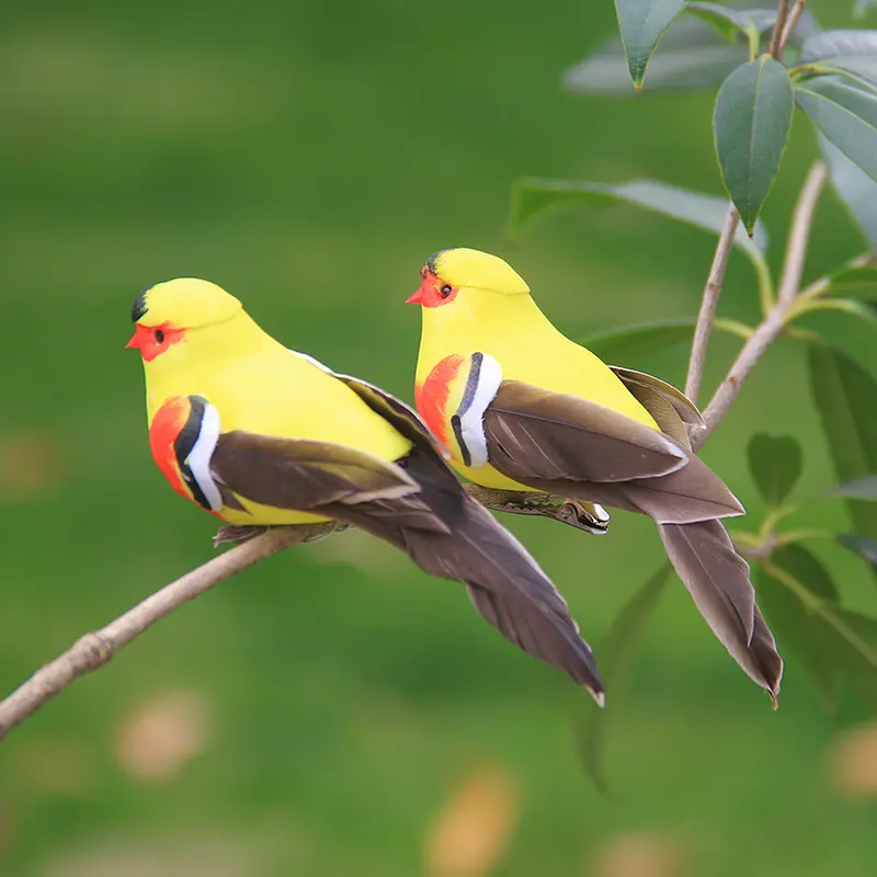 仿真羽毛小鸟黄鹂鸟彩色泡沫鸟仿真园艺田园园林装饰工艺
