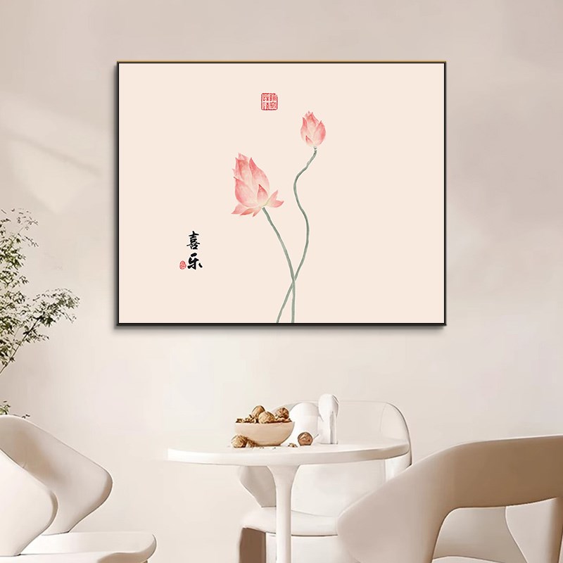 新中式荷花电表箱装饰r画免打孔餐厅配电箱遮挡挂画壁画现代墙面图片