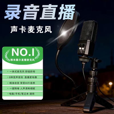 主播直播配音录音专用声卡麦克风唱歌USB电脑手机用电容悬挂话筒