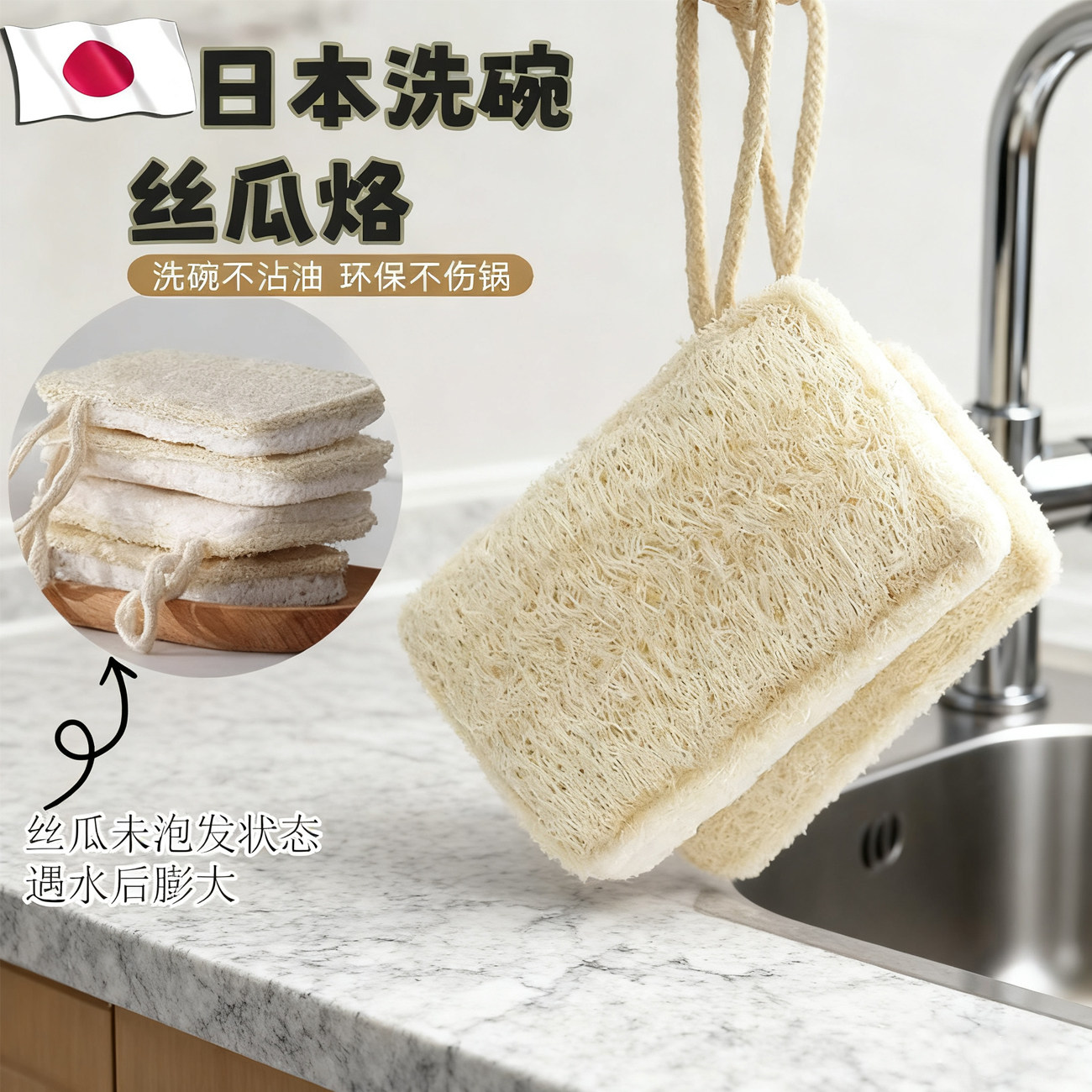 丝瓜络+木浆棉丨双层洗碗布