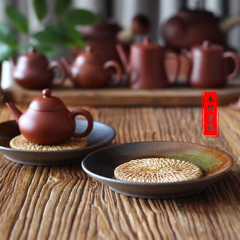 柴烧茶壶底盘壶承j托垫功夫茶具老式粗陶养壶干泡台淋壶仿古藤垫