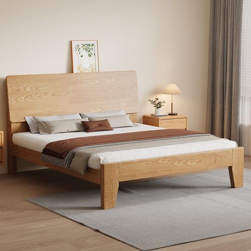 橡木床实木双人床1米8q家用床离地高床底可储物1米2单人床1.5米床