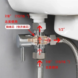 8马桶转换阀妇洗器喷头伴侣一进二出三通阀 全铜分水器美规7