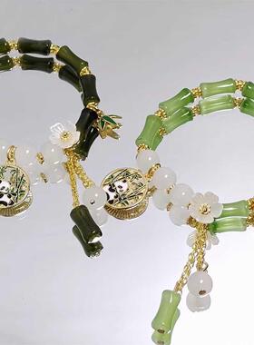 东陵色手节熊猫链小清新学生新中式桃花竹SL-384节节高手链厂玉家