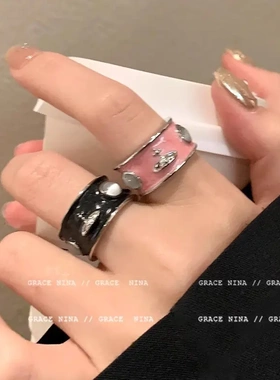 滴釉土星宽面戒指女小众设计石指环情侣对戒2023新款潮食指戒