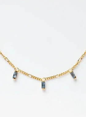 蓝色法棍锆石吊坠项链不锈钢叠戴配饰hoer短颈锁骨链