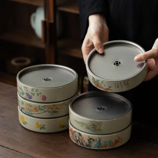 陶瓷蓄水茶盘功夫茶具金属锡盖双层壶承干泡茶台简约家用