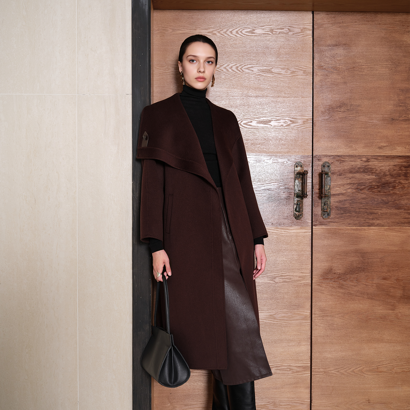 HiSaily2025秋冬新款双面呢大衣女长款大翻领羊绒羊毛外套高级感