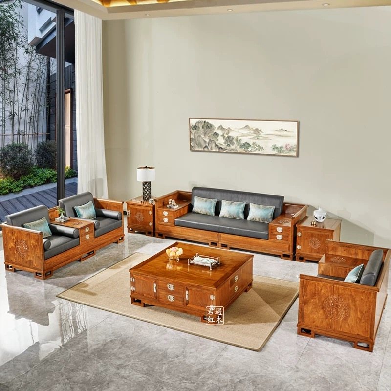 缅甸花梨木红木沙发组合别墅现代新中式全套大果紫檀客厅家具,住宅家具,红木沙发,淘宝优惠券,粉丝福利购,淘宝优惠卷