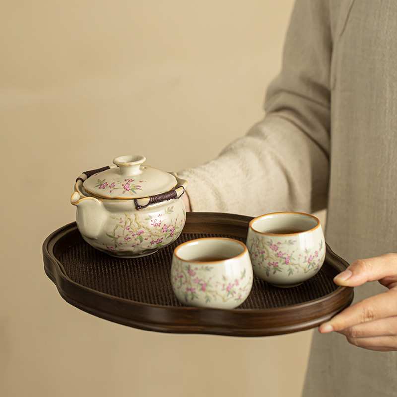 德化茶具米黄汝窑手抓壶套装茶壶茶杯主人杯品茗杯茶盘家用办公套