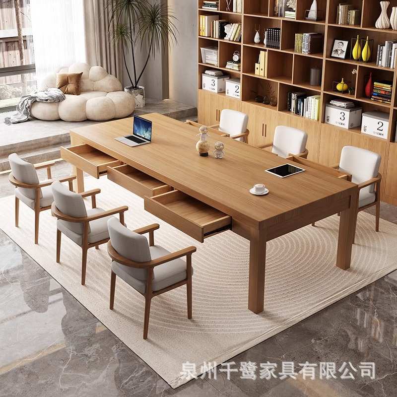 去客厅化实木大书桌带抽屉家用办公桌工作台现代简约学生学习长桌