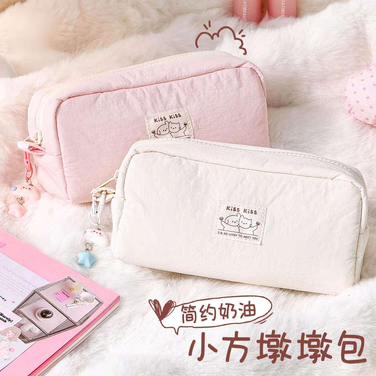 幸运小猫笔袋2026年新款大容量高颜值ins风设计款小众极简纯色系奶油风韩版初中女生文具盒男孩款文具铅笔袋