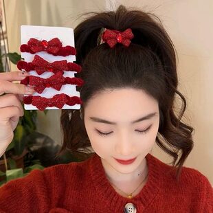 新年发饰红色蝴蝶结头绳女儿童发圈扎丸子头发绳皮筋本命年头饰品