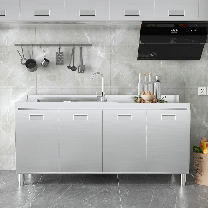 304整体不锈钢厨房橱柜家用灶台一体农村厨房收纳碗W柜家用小户型