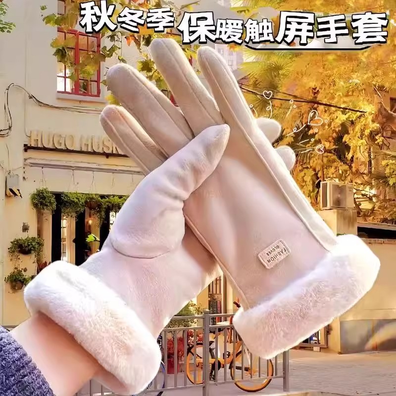 冬季电动车手套加厚加绒保暖麂皮绒骑行防寒触屏男女士防风手套