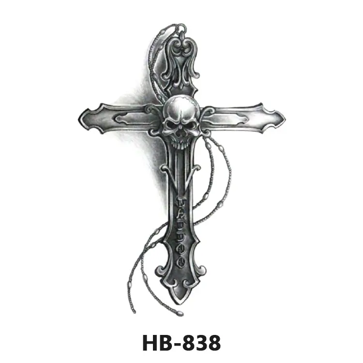 新款图腾花臂纹身贴黑白半臂小腿纹身贴纸防水男女十字架