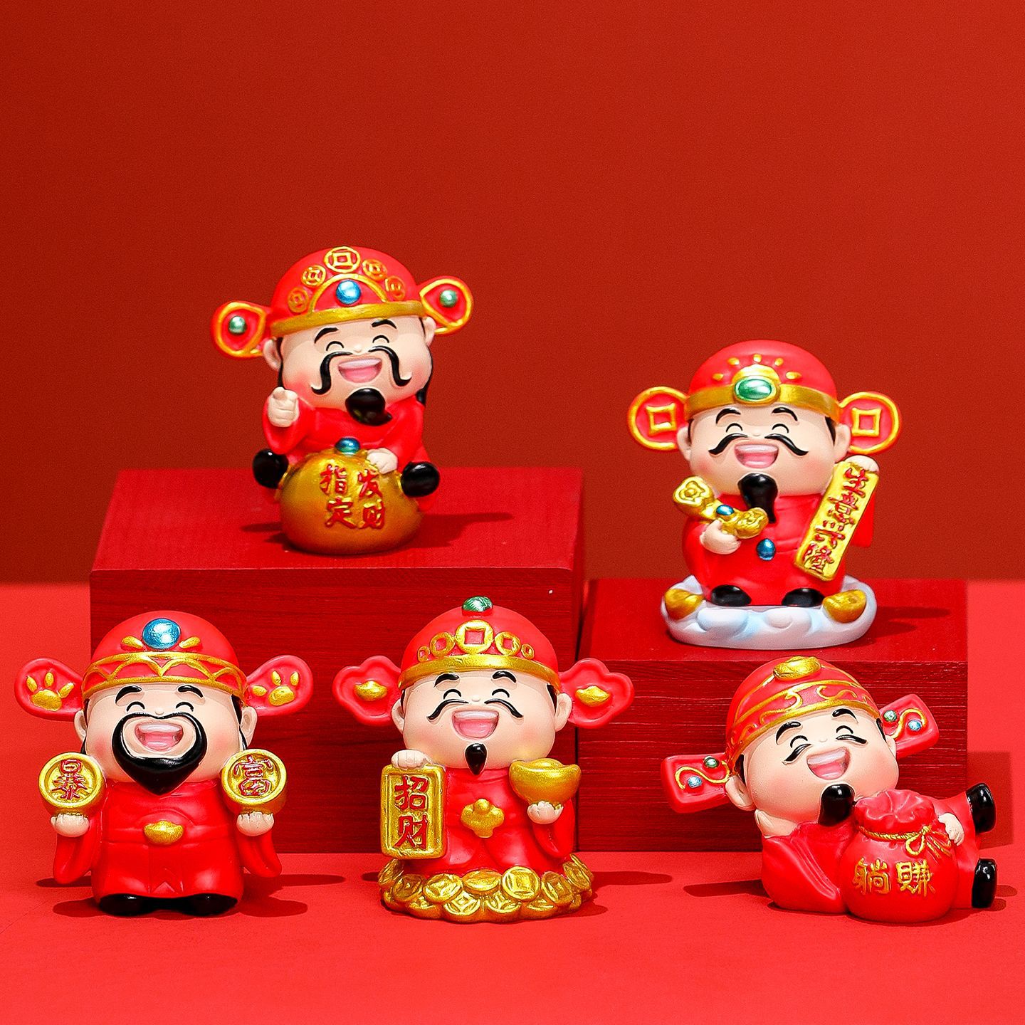 财神爷摆件新款国潮小礼物五路财神办公室桌面装饰新年礼品小摆件