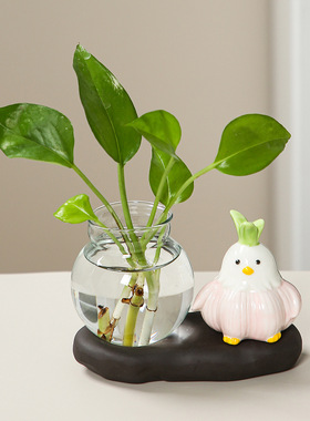 陶瓷可爱蒜鸟绿萝水培花瓶家居摆件办公室桌面插花器皿创意装饰品