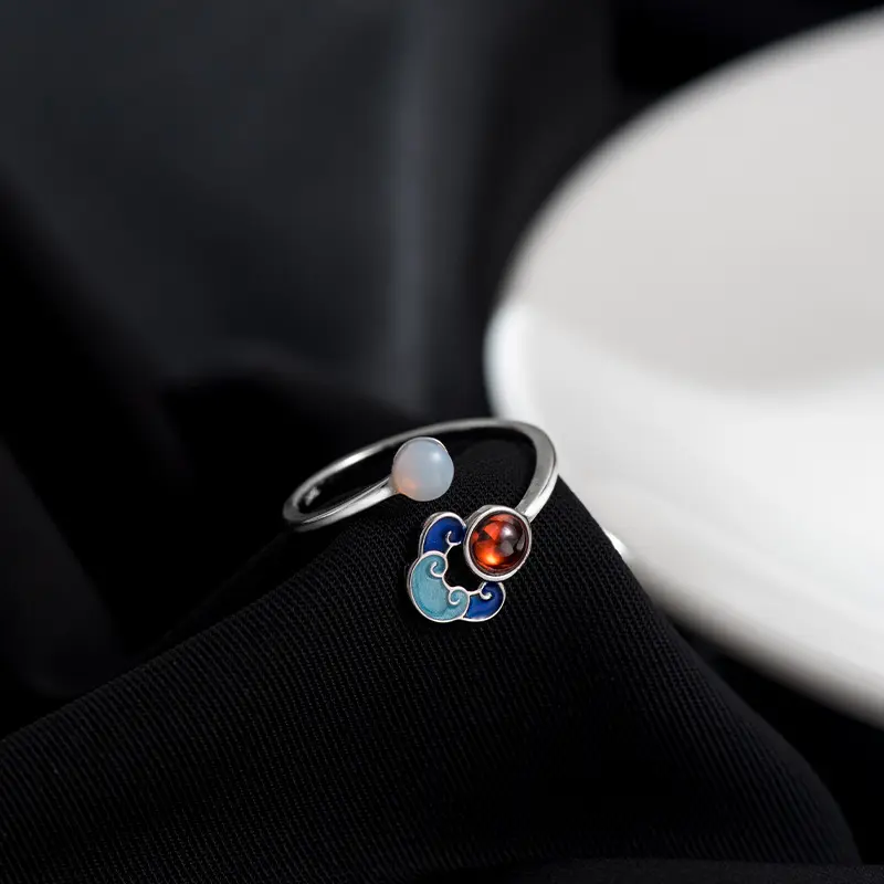 中纯银戒指女小众设计云朵戒指复古宫廷风祥云开口指环高级感