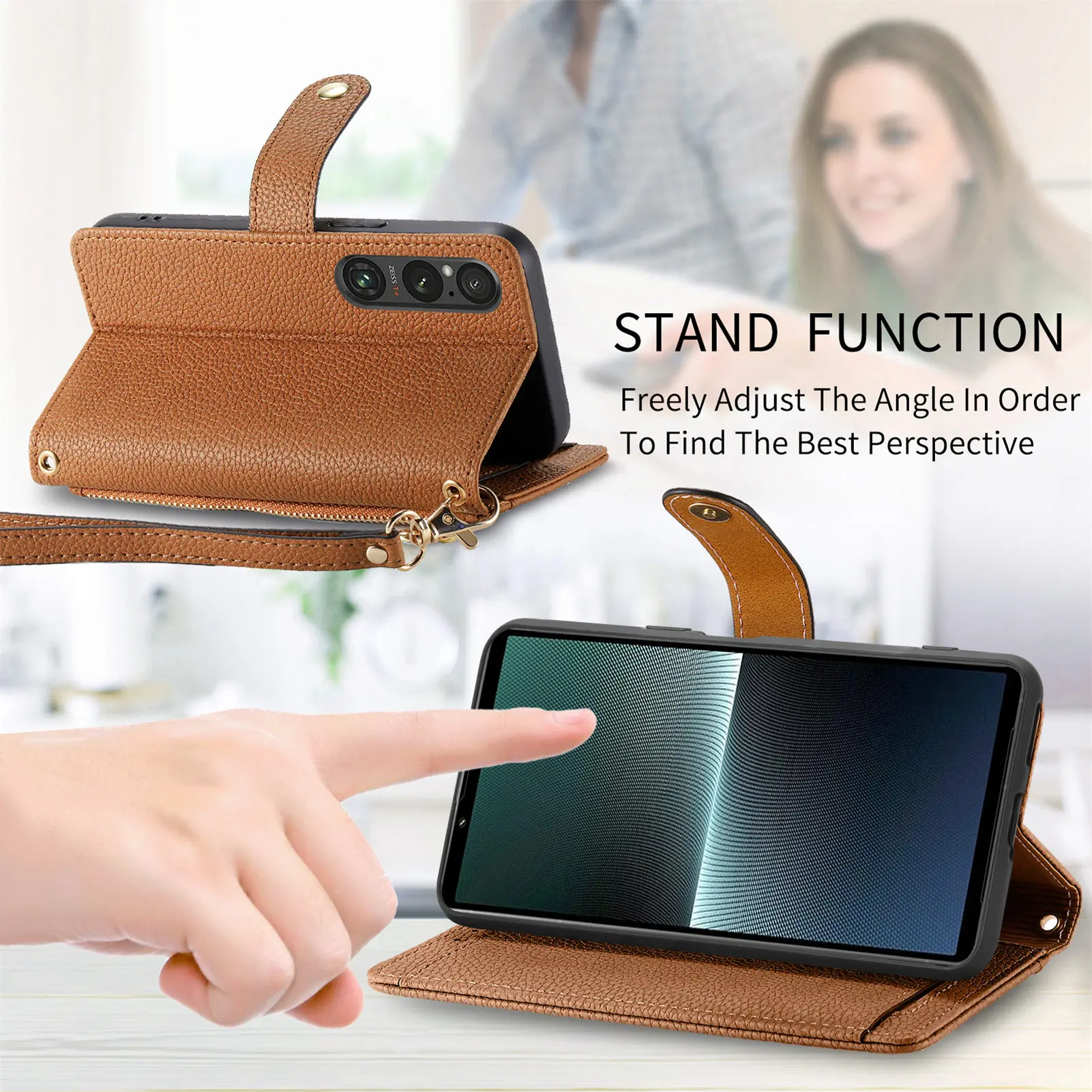 适用so xperia 1vi爱心翻盖挂绳r9手机皮套10iii保护套