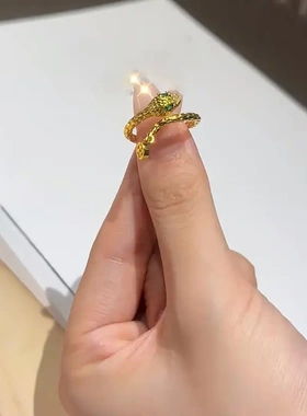 真金电镀铜钱锆石小蛇开口戒指轻奢高级感食指戒复古宫廷风手饰女