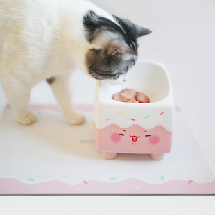 PU革猫狗碗垫子防水防油易清洗 年糕NIANGAO 宠物奶油蛋糕餐垫