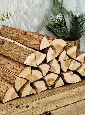 香杉木柴装饰原木壁炉取暖木头背景墙客厅装饰民宿木材摆件道具木