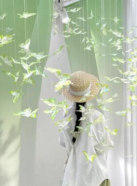 幼儿园夏天主题环创绿色透明蝴蝶吊饰橱窗装饰摆件空中悬挂