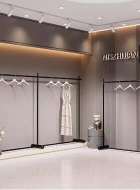 服装展示架简约黑色衣服架落地式中岛陈列男女装落地挂衣杆不掉漆