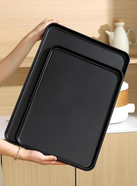 10个装黑色托盘商用餐饮快餐盘加厚耐摔长方形食品上菜端菜展示盘