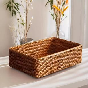 越南手工藤编水果零食收纳筐桌面荼几杂物收纳盒精致长方形收纳筐