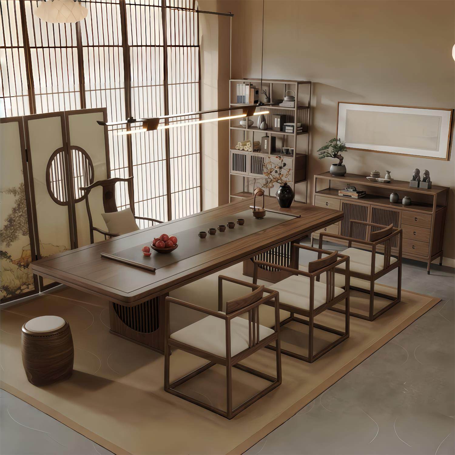 新中式实木禅意茶桌椅组合茶楼茶室泡茶喝茶桌子办公接待会客茶台