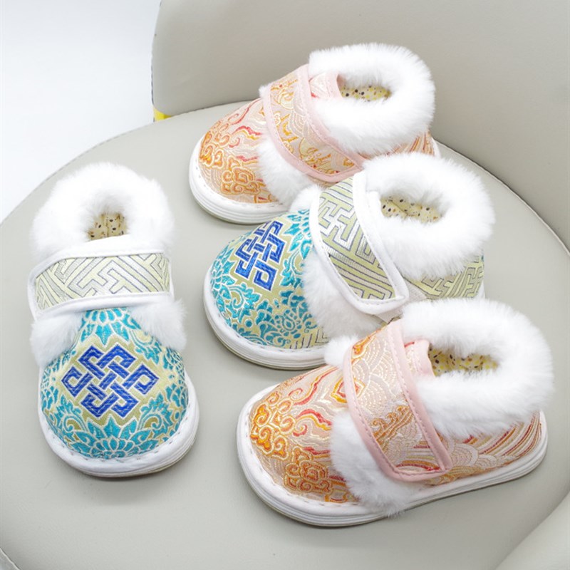 宝宝手工棉鞋棉花内胆保暖防滑吸汗千层底男女童学步汉服鞋0-3岁2