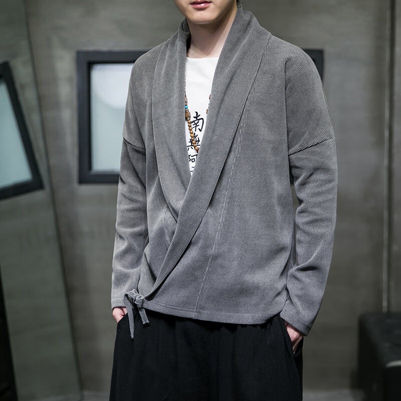 萃靓中式汉服开衫外套男春秋款中国风男装禅服披风衣复古唐装道袍