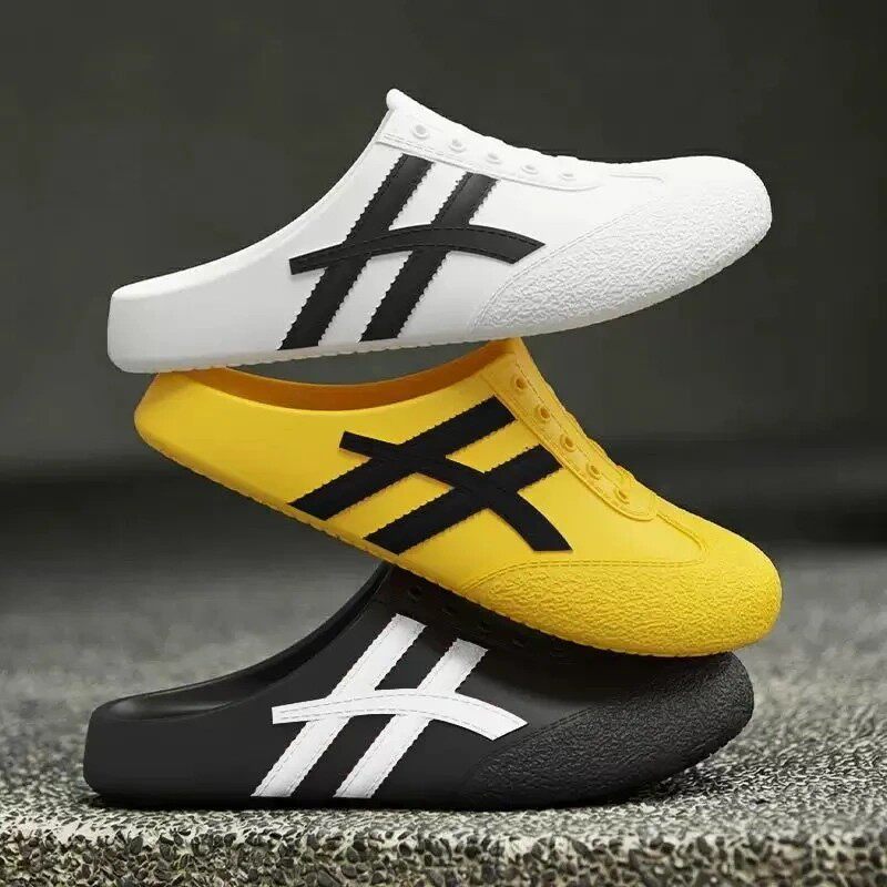 撞色双杠条纹德训女包头鞋夏季阿甘鞋防滑小白鞋沙滩海边情侣鞋男