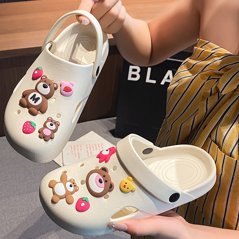 2026卡通小熊可爱洞洞鞋防滑软底外穿EVA沙滩懒人包头鞋双用可